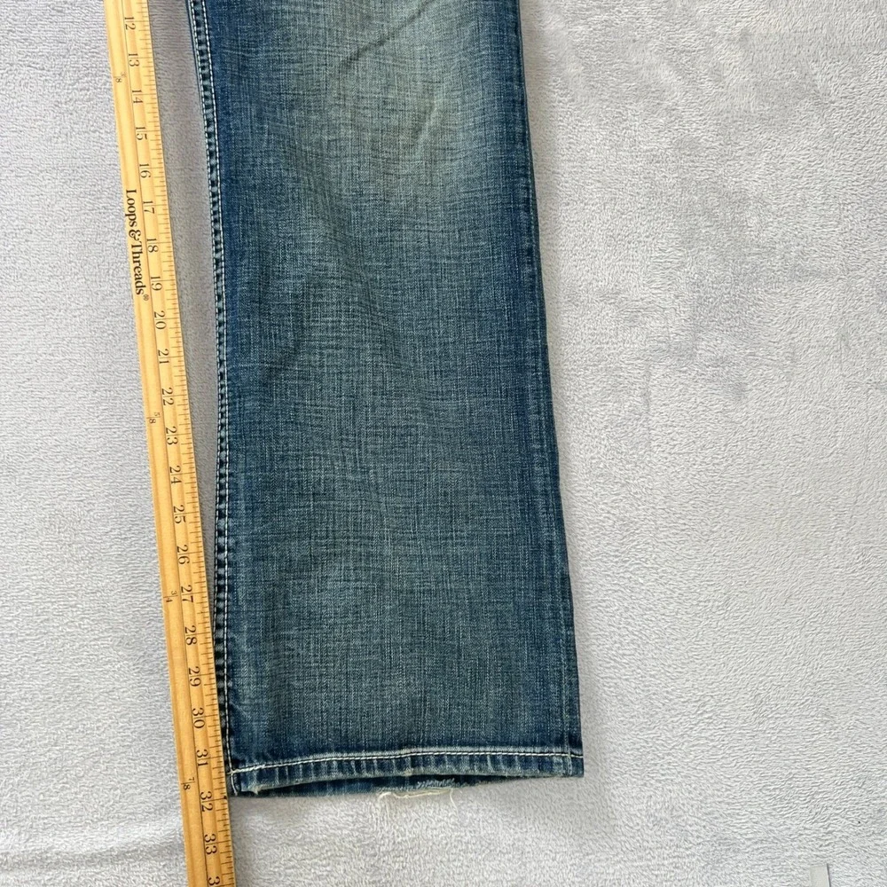 BKE Tyler Straight‎ Jeans Men 36R Blue Medium Wash Distressed Denim Thick Stitch